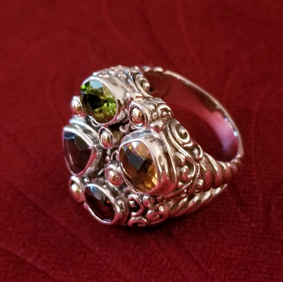 MULTI GEMSTONE COCKTAIL GOLD ACCENTS RING - Picture 4 of 5